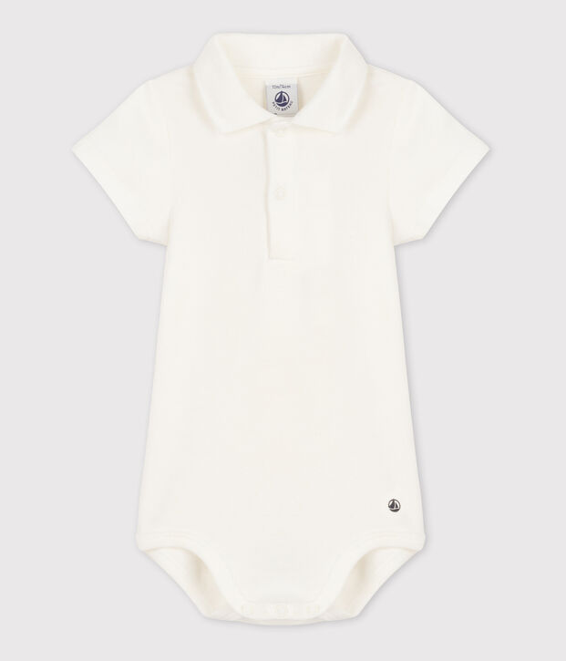 Body manches courtes b&eacute;b&eacute; col polo en coton blanc