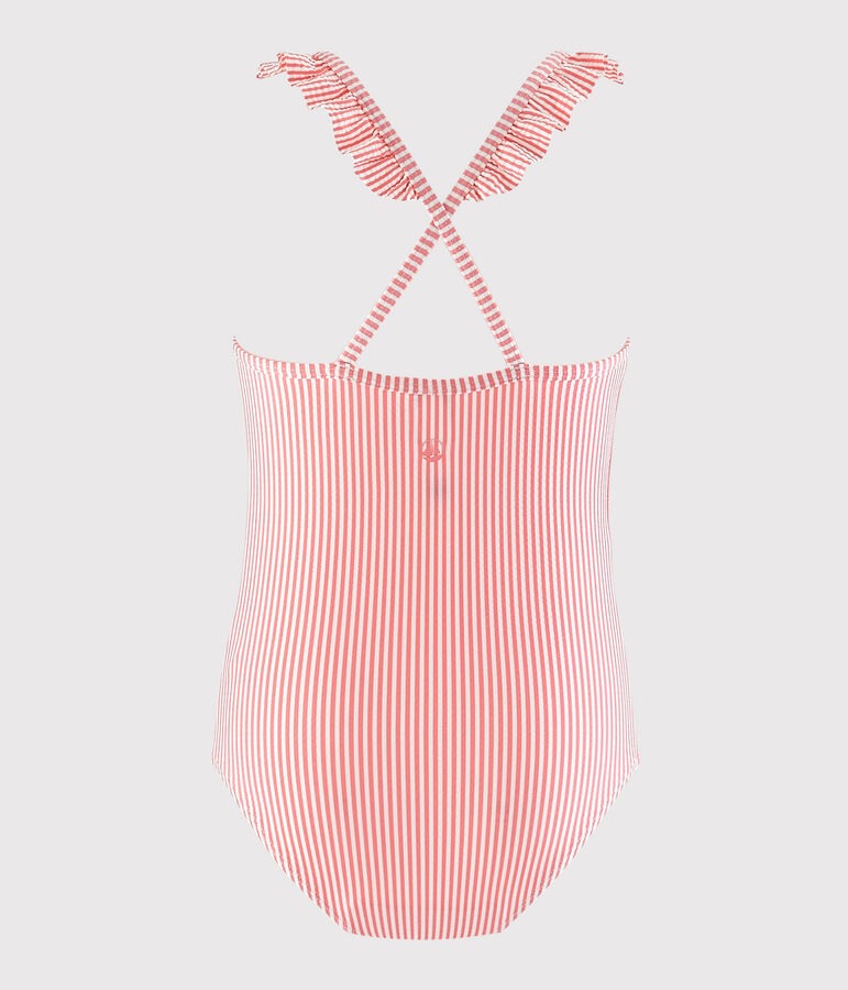 Maillot de bain 1 pi&egrave;ce recycl&eacute; enfant fille rose GRETEL/blanc MARSHMALLOW