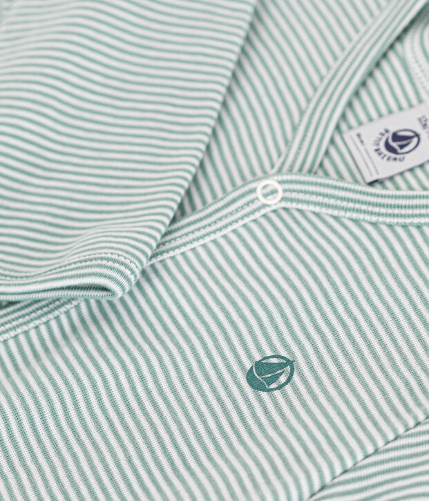 Pyjama &agrave; rayures en coton b&eacute;b&eacute; vert/blanc