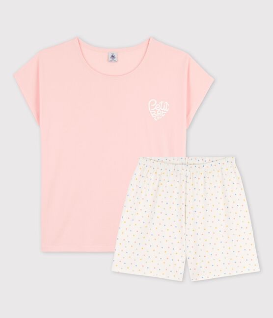 Pyjacourt fille rose en coton biologique rose MINOIS/blanc MULTICO