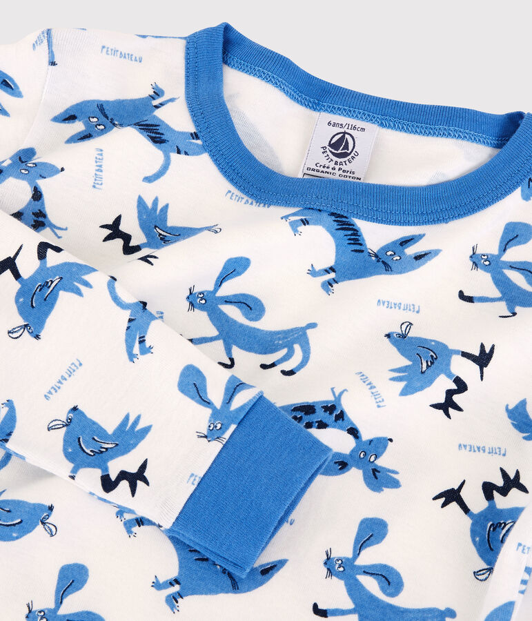 Pyjama snugfit animaux petit gar&ccedil;on en coton blanc MARSHMALLOW/blanc MULTICO