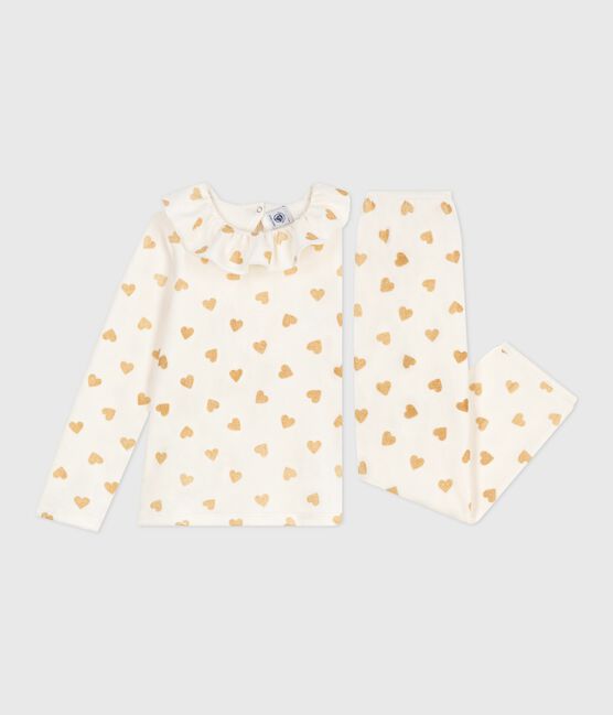 Pyjama enfant en velours imprimé cœurs dorés MILK/ DORE