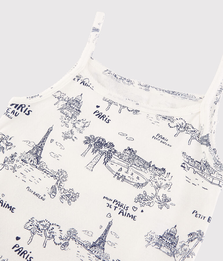 Chemise &agrave; bretelles en coton imprim&eacute; Femme blanc/bleu