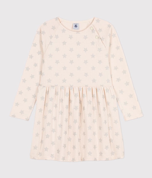 Robe manches longues en tubique imprim&eacute; enfant fille &eacute;cru/gris