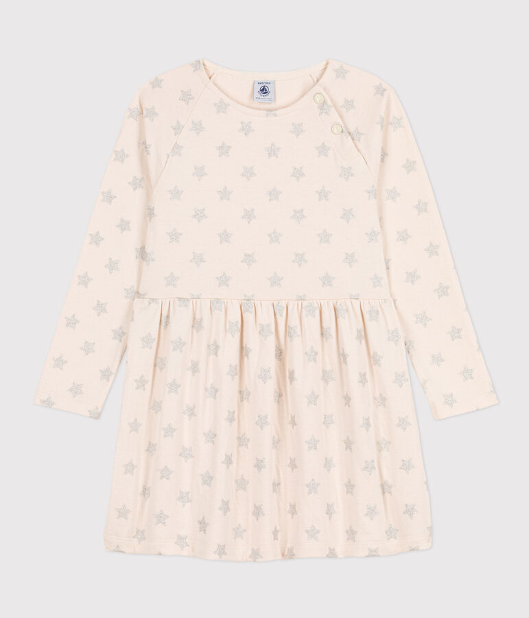 Robe manches longues en tubique imprim&eacute; enfant fille &eacute;cru/gris