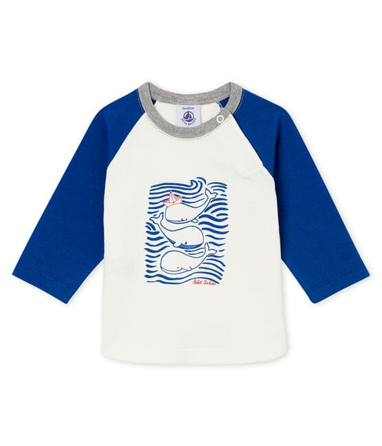 tee-shirt bébé garçon blanc MARSHMALLOW/bleu LIMOGES