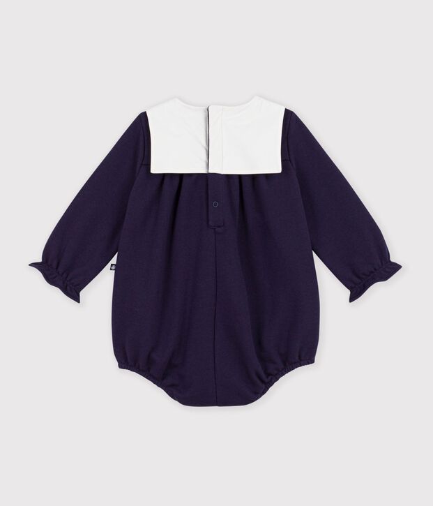 Combinaison courte b&eacute;b&eacute; en coton uni &agrave; col bleu marine