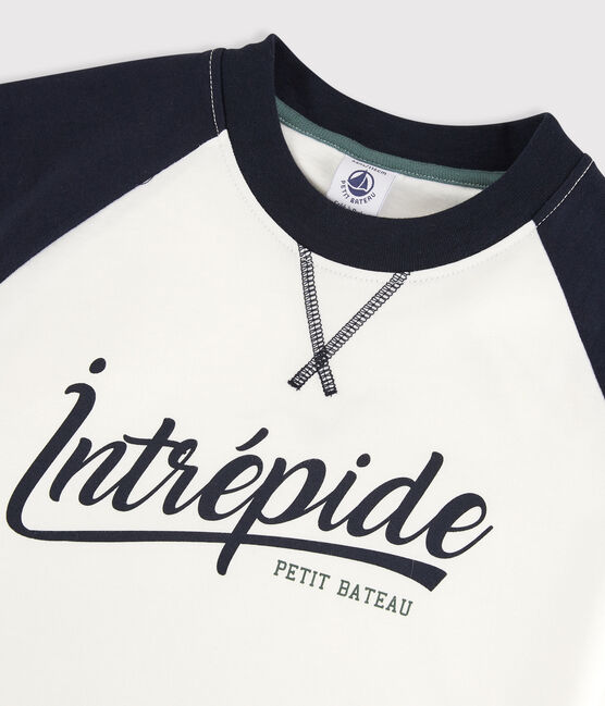 Tee-shirt manches courtes en jersey enfant garçon blanc MARSHMALLOW/bleu SMOKING