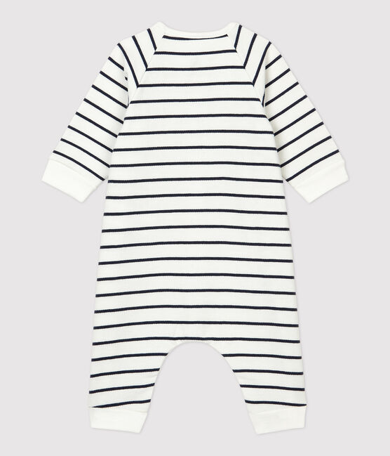 Combinaison rayures marinières bébé molleton en coton biologique blanc MARSHMALLOW/bleu SMOKING