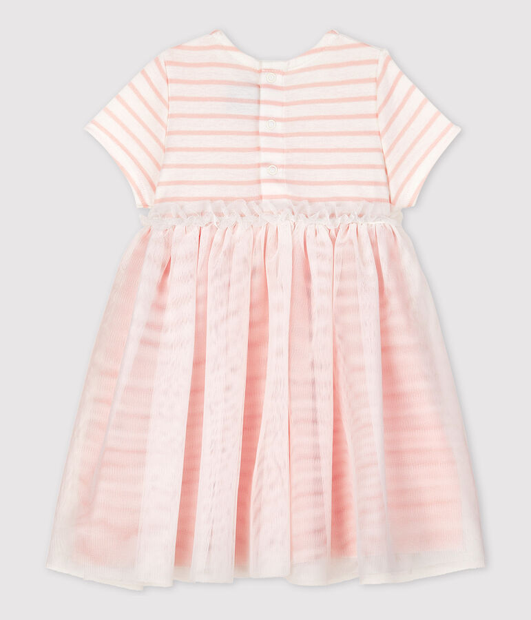 Robe bi-mati&egrave;res manches courtes b&eacute;b&eacute; fille blanc MARSHMALLOW/rose MINOIS