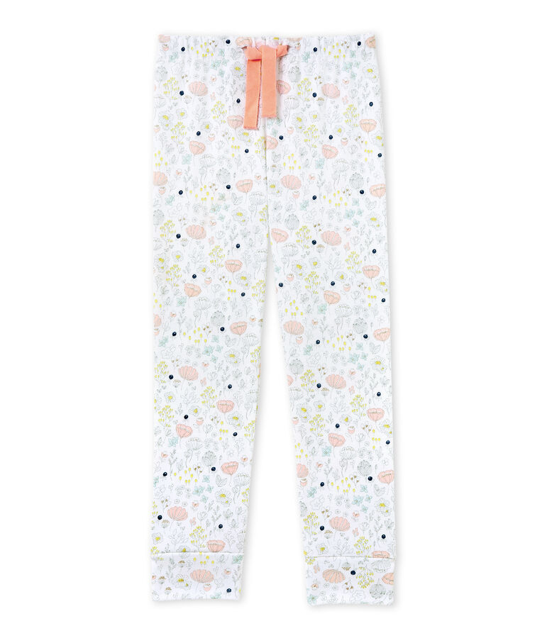 Pantalon de pyjama fille &agrave; coordonner blanc ECUME/rose ROSE/ MULTICO