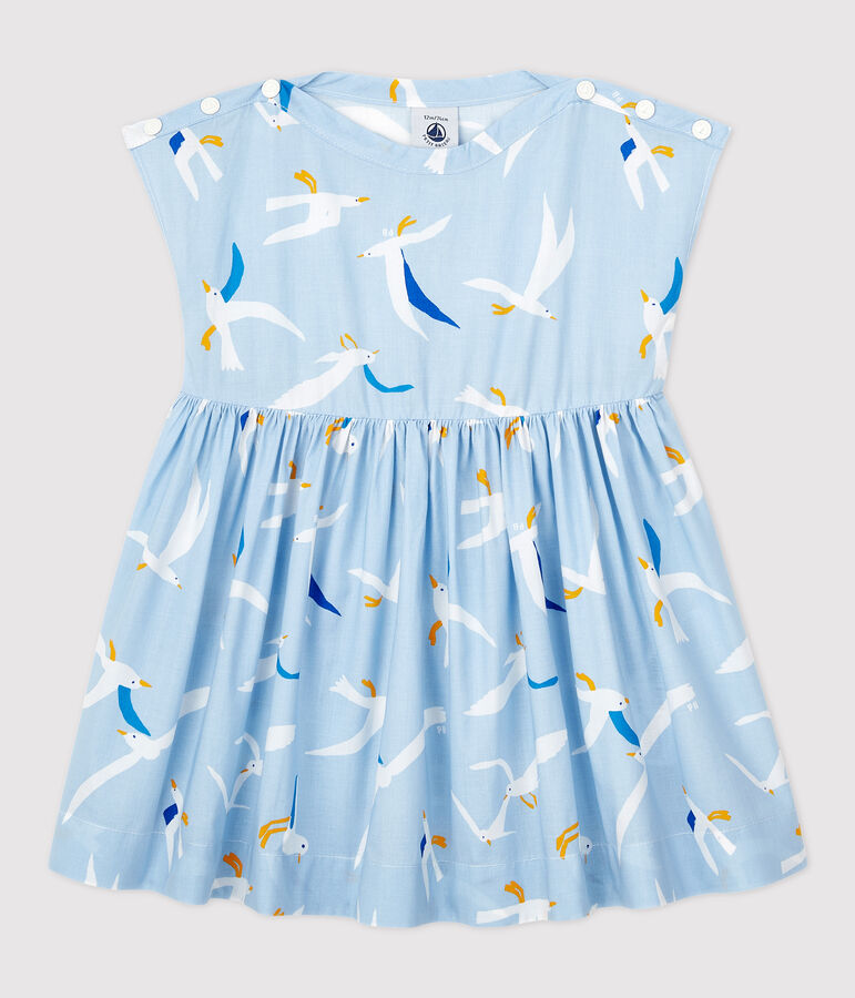 Robe manches courtes en popeline b&eacute;b&eacute; fille bleu JASMIN/blanc MULTICO