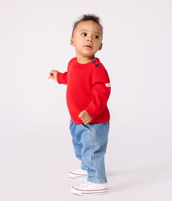 Pull marin bébé en laine et coton uni rouge POMPEI