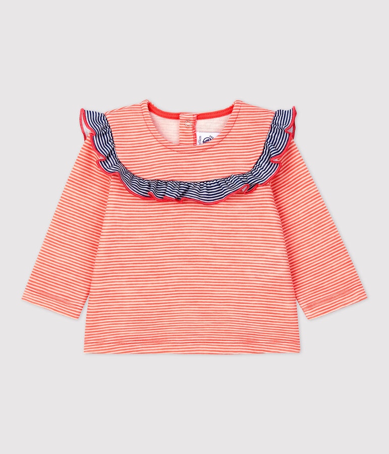 Blouse en laine et coton b&eacute;b&eacute; orange OURSIN/blanc MARSHMALLOW