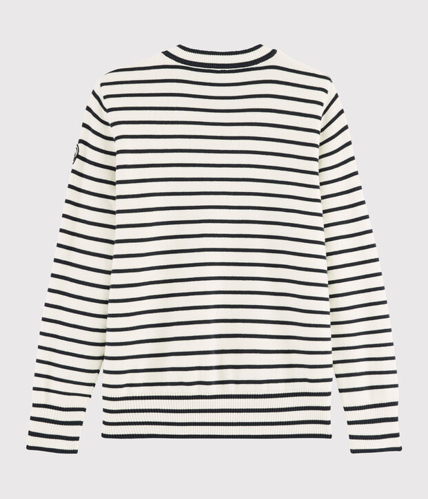 Pull marin coton Femme blanc/bleu