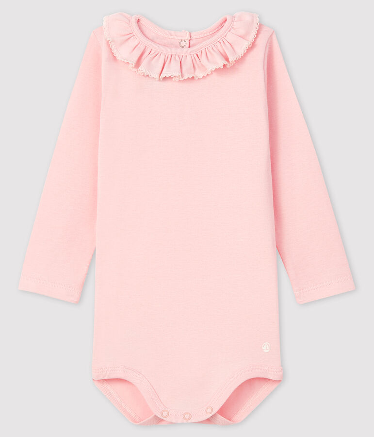 Body manches longues &agrave; collerette en coton b&eacute;b&eacute; rose MINOIS