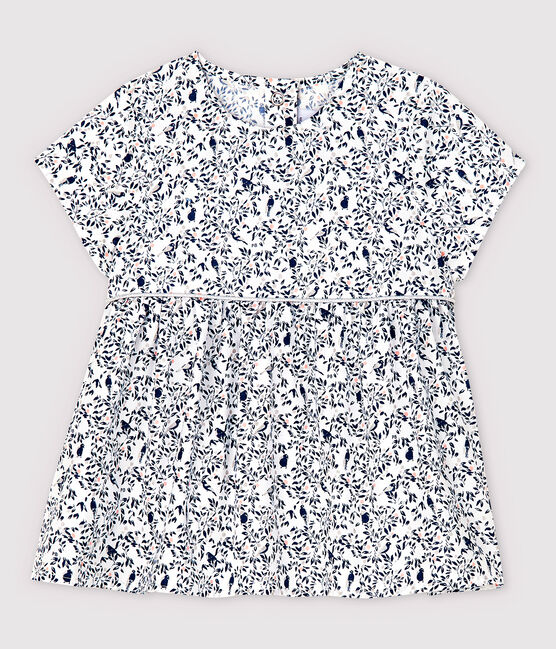 Blouse manches courtes en popeline bébé fille blanc MARSHMALLOW/blanc MULTICO