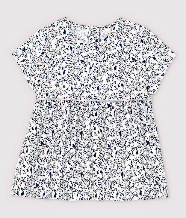 Blouse manches courtes en popeline b&eacute;b&eacute; fille blanc/multicouleur
