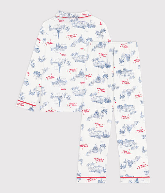 Pyjama enfant en coton boutonné imprimé Paris blanc MARSHMALLOW/blanc MULTICO