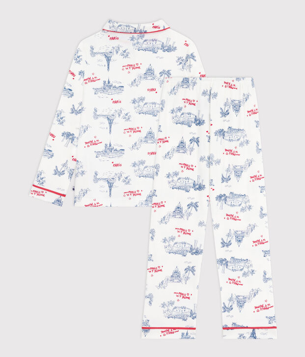 Pyjama enfant en coton boutonn&eacute; imprim&eacute; Paris blanc/multicouleur