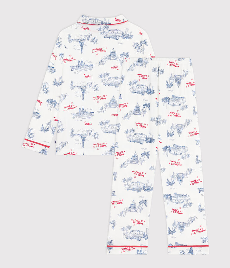 Pyjama enfant en coton boutonn&eacute; imprim&eacute; Paris blanc MARSHMALLOW/blanc MULTICO
