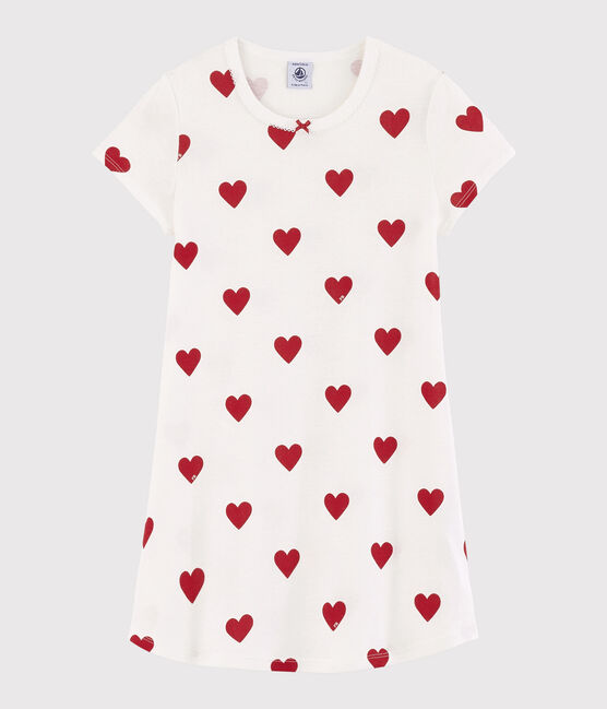 Chemise de nuit coeur petite fille en coton blanc MARSHMALLOW/rouge TERKUIT