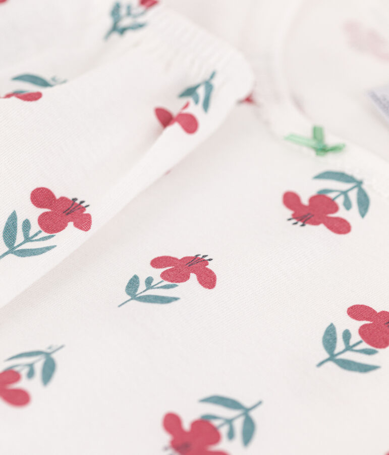 Pyjama manches courtes fleurs en coton petite fille blanc MARSHMALLOW/blanc MULTICO