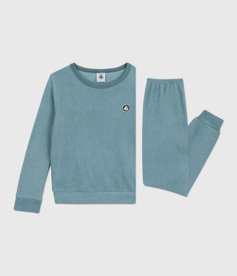 Pyjama enfant en coton &eacute;ponge uni bleu GOBELIN