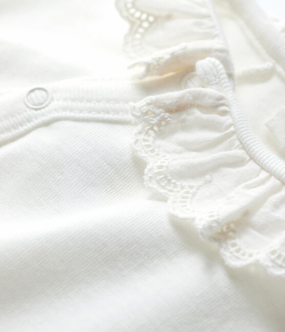 Body manches courtes à col blanc bébé fille en coton biologique blanc MARSHMALLOW