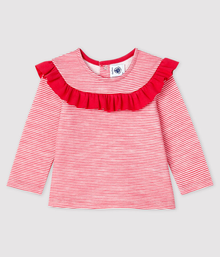 Blouse manches longues b&eacute;b&eacute; fille rose/blanc