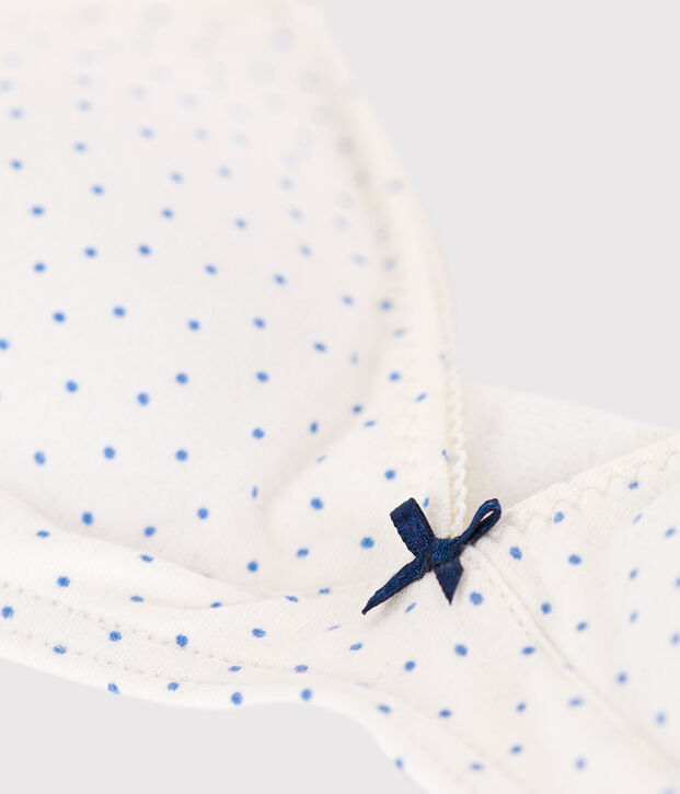 Soutien gorge &agrave; pois en coton et &eacute;lasthanne fille blanc/bleu