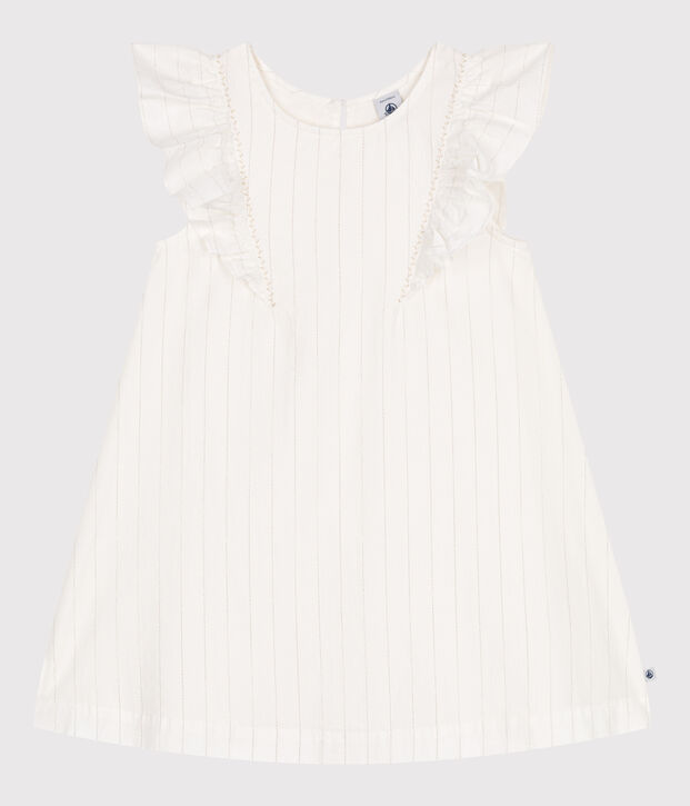 Robe enfant en coton manches courtes blanc/gris
