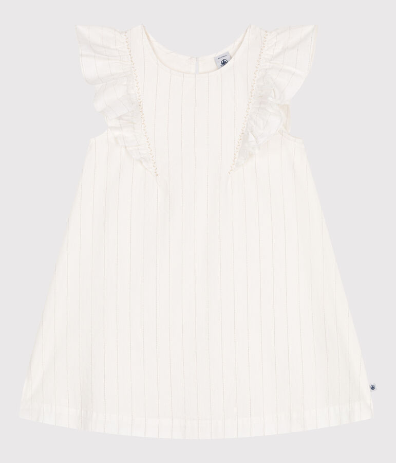 Robe enfant en coton manches courtes blanc MARSHMALLOW/gris ARGENT