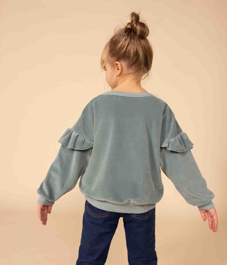 Sweatshirt en bouclette velours unie enfant fille vert BRUT