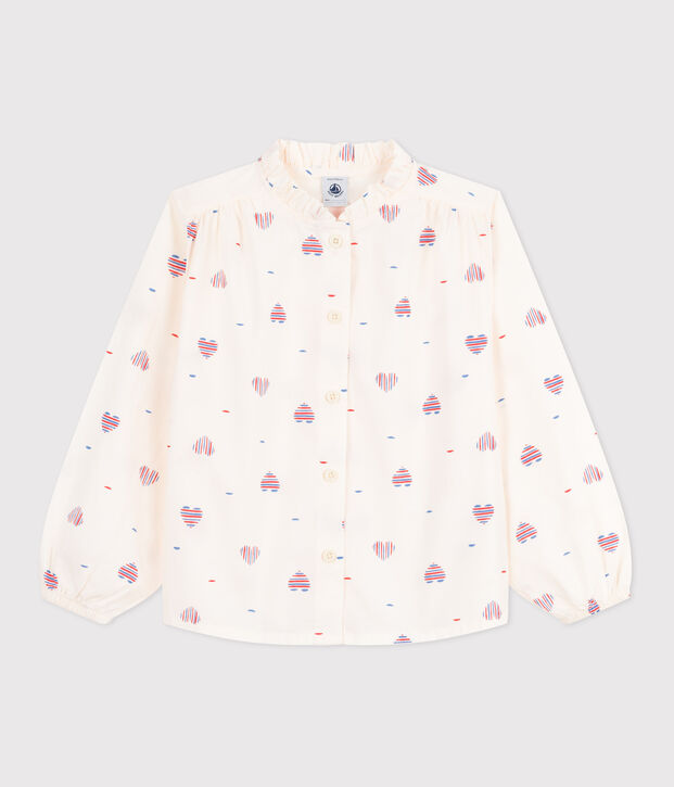 Blouse enfant en coton manches longues c&oelig;urs &eacute;cru/multicouleur