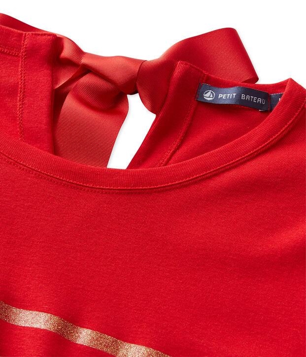 T-shirt femme &agrave; rayures paillettes rouge