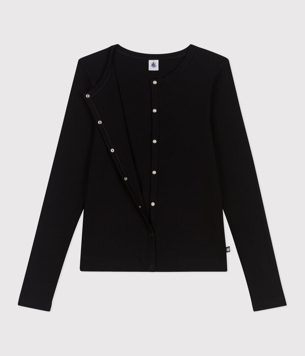 Cardigan femme en coton uni noir