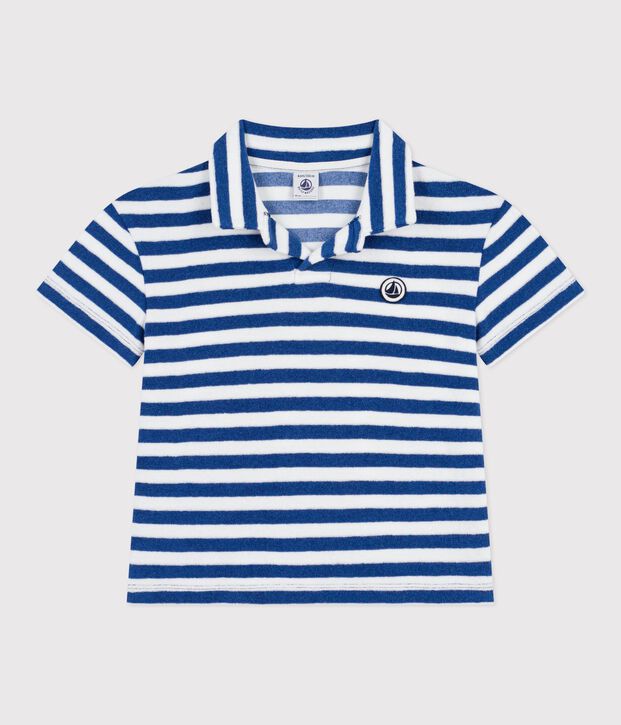 Polo enfant &agrave; manches courtes en coton bleu/blanc