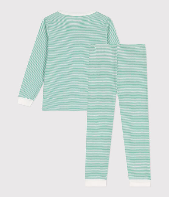 Pyjama enfant en coton à rayures vert ALOEVERA/blanc MARSHMALLOW