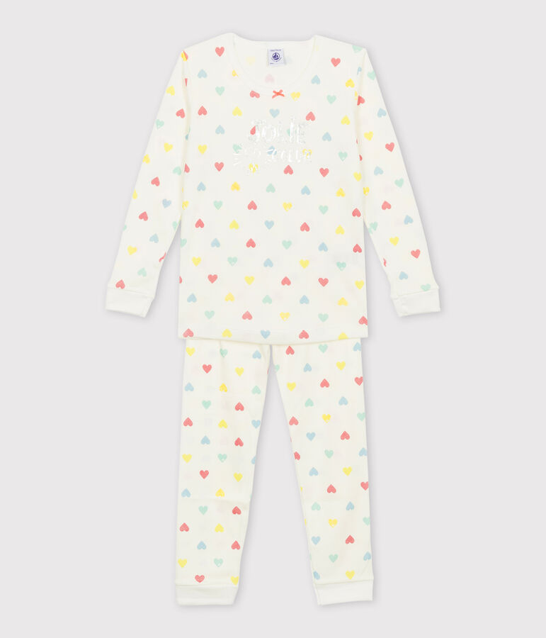 Pyjama petite fille coupe tr&egrave;s ajust&eacute;e blanc/multicouleur
