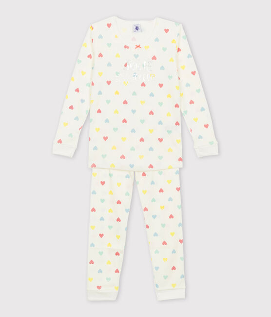 Pyjama petite fille coupe très ajustée blanc MARSHMALLOW/blanc MULTICO