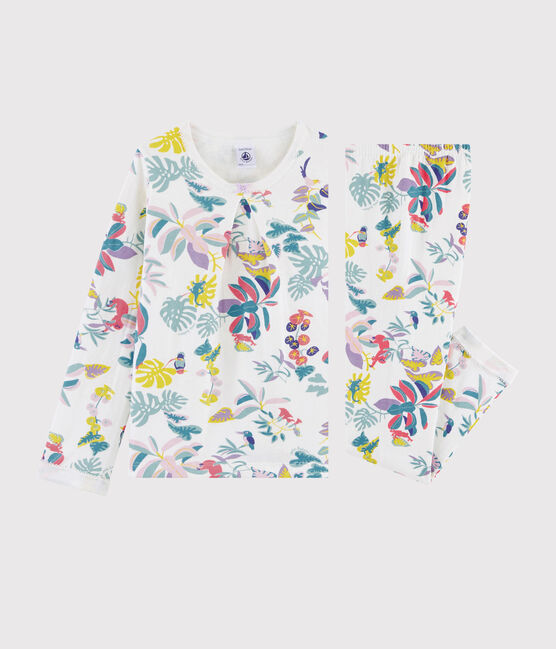 Pyjama imprimé jungle petite fille en tubique blanc MARSHMALLOW/blanc MULTICO