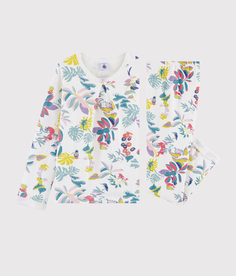 Pyjama imprim&eacute; jungle petite fille en tubique blanc/multicouleur