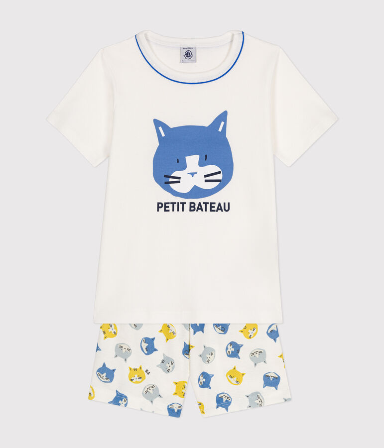 Pyjama short en coton enfant blanc MARSHMALLOW/blanc MULTICO
