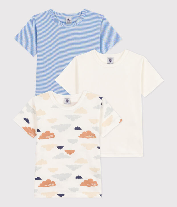 Lot de 3 tee-shirts manches courtes nuages en coton petit gar&ccedil;on multicouleur