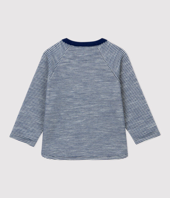 Tee-shirt en laine et coton bébé. bleu MEDIEVAL/blanc MARSHMALLOW