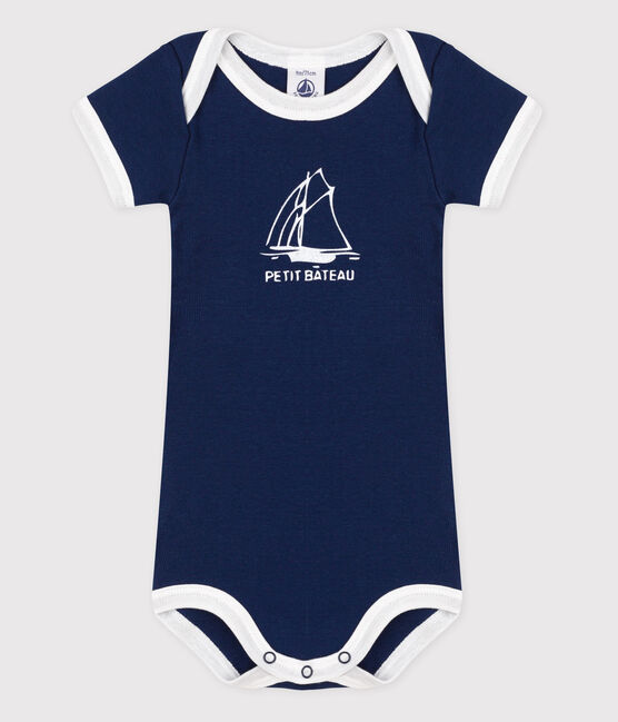Body manches courtes bébé bleu MEDIEVAL/blanc ECUME