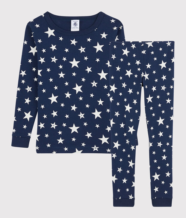 Pyjama snugfit &eacute;toiles petit gar&ccedil;on en coton bleu/blanc