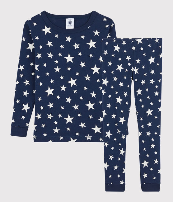 Pyjama snugfit étoiles petit garçon en coton bleu MEDIEVAL/blanc MARSHMALLOW