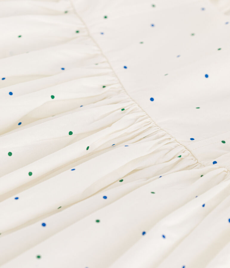 Robe longue sans manche enfant en coton &agrave; pois blanc MARSHMALLOW/blanc MULTICO